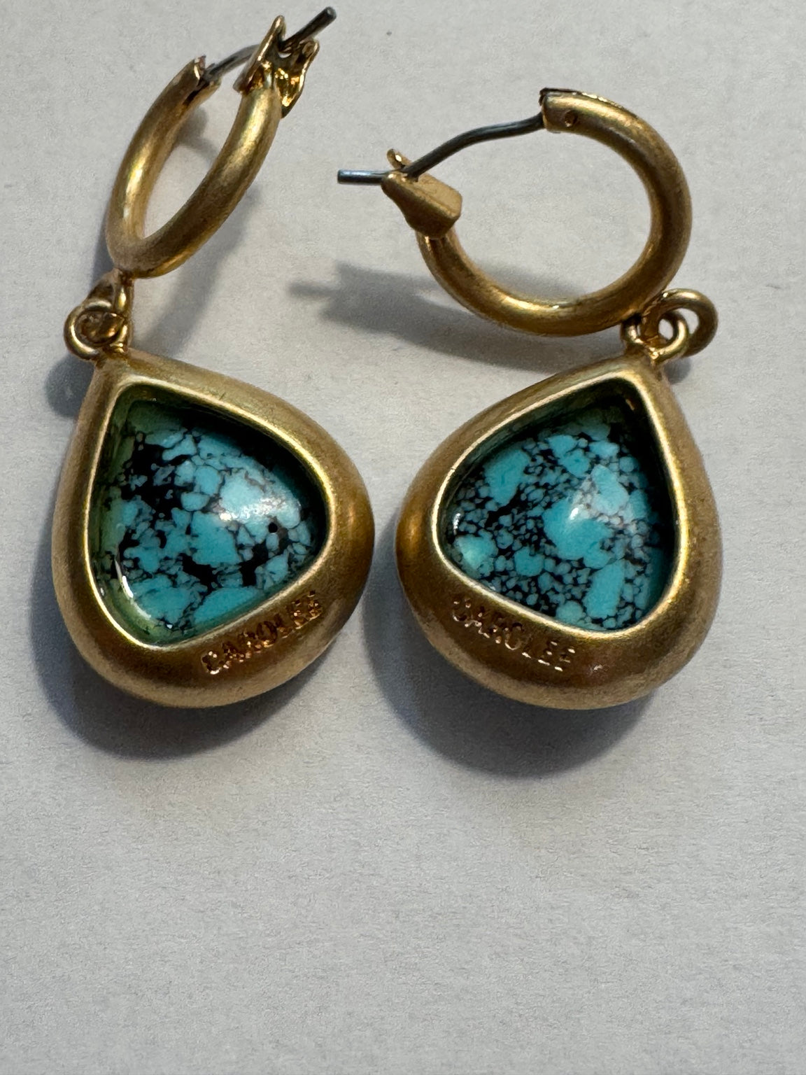 Turquoise Teardrop Drop Earrings Gold Tone Hoop Dangle Earrings