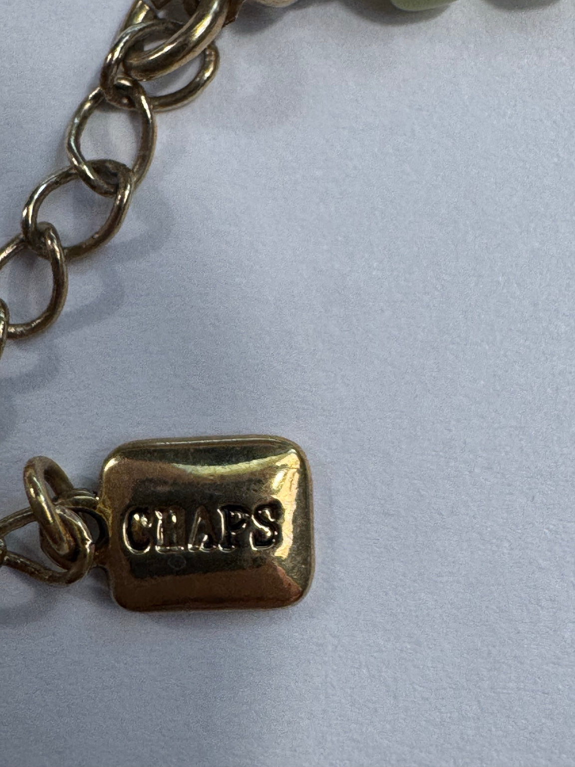 Chaps Green Beaded Necklace | Gold Tone Accents | Classic Earthy Jewelry