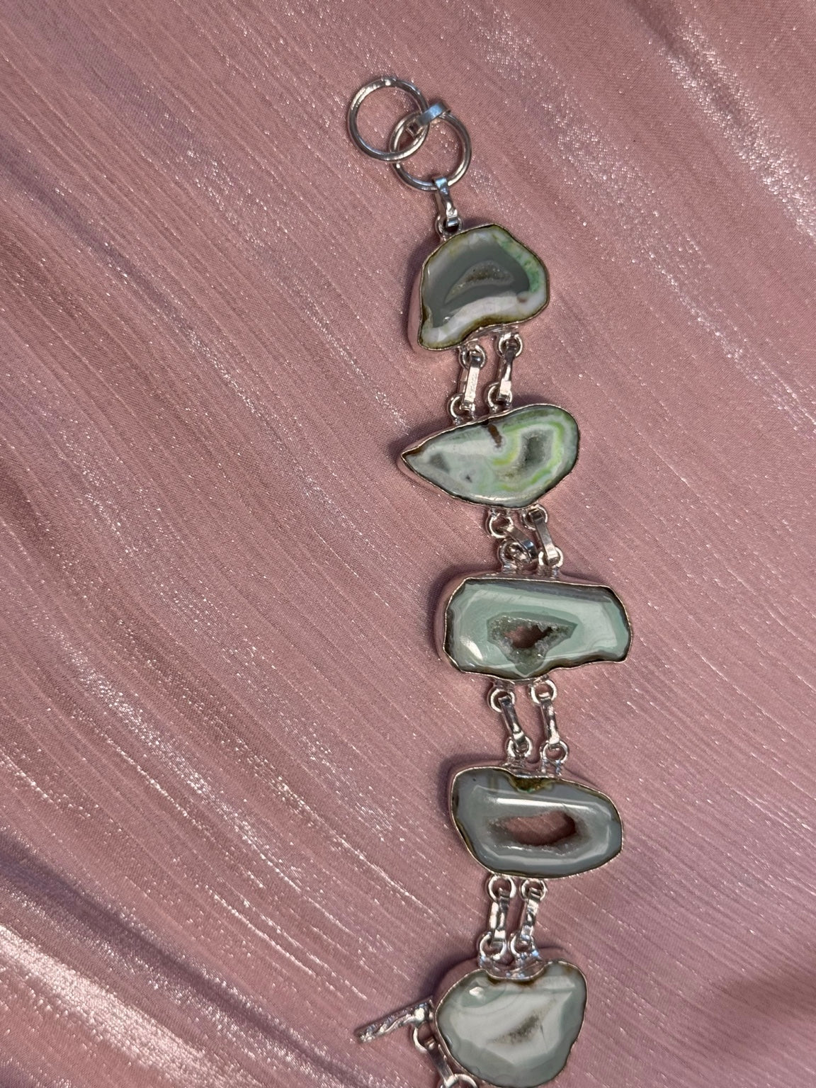 Natural Druzy Stone Bracelet | Sage Green Geode Style Statement Bracelet | Boho Jewelry