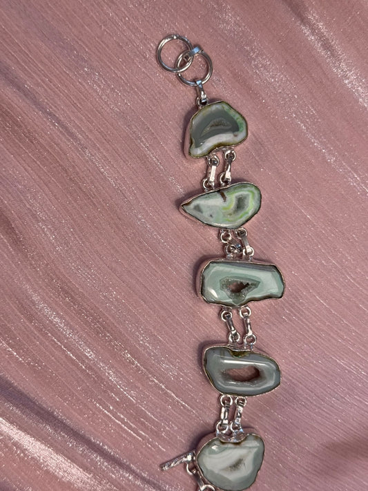 Natural Druzy Stone Bracelet | Sage Green Geode Style Statement Bracelet | Boho Jewelry