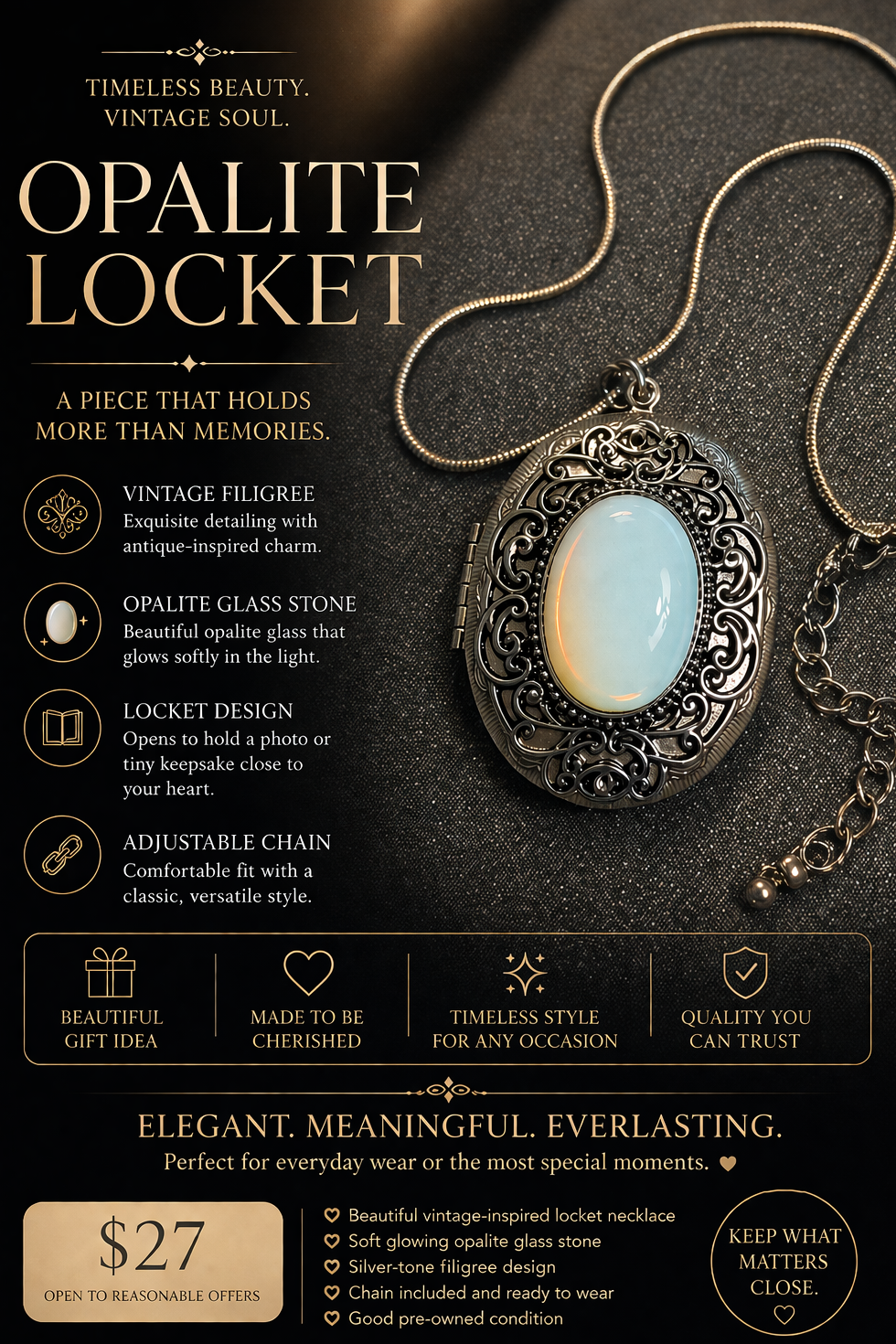 🖤 Opalite Vintage Locket Necklace