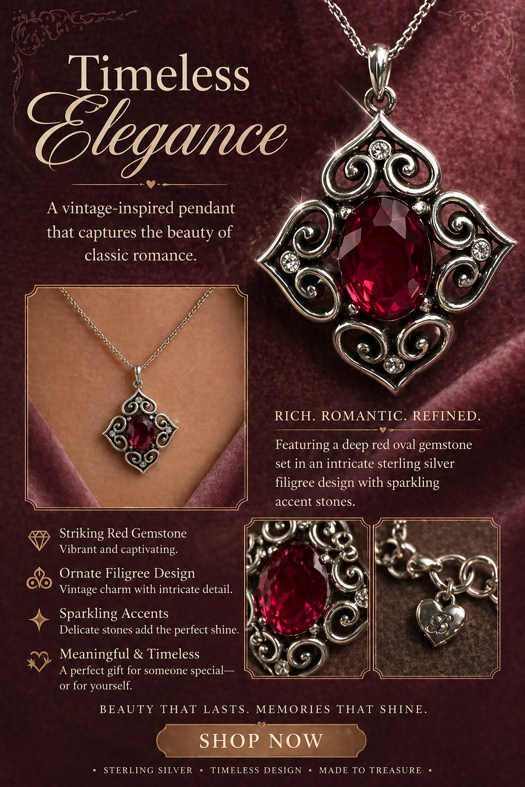 🌹 Brighton Red Gemstone Pendant Necklace