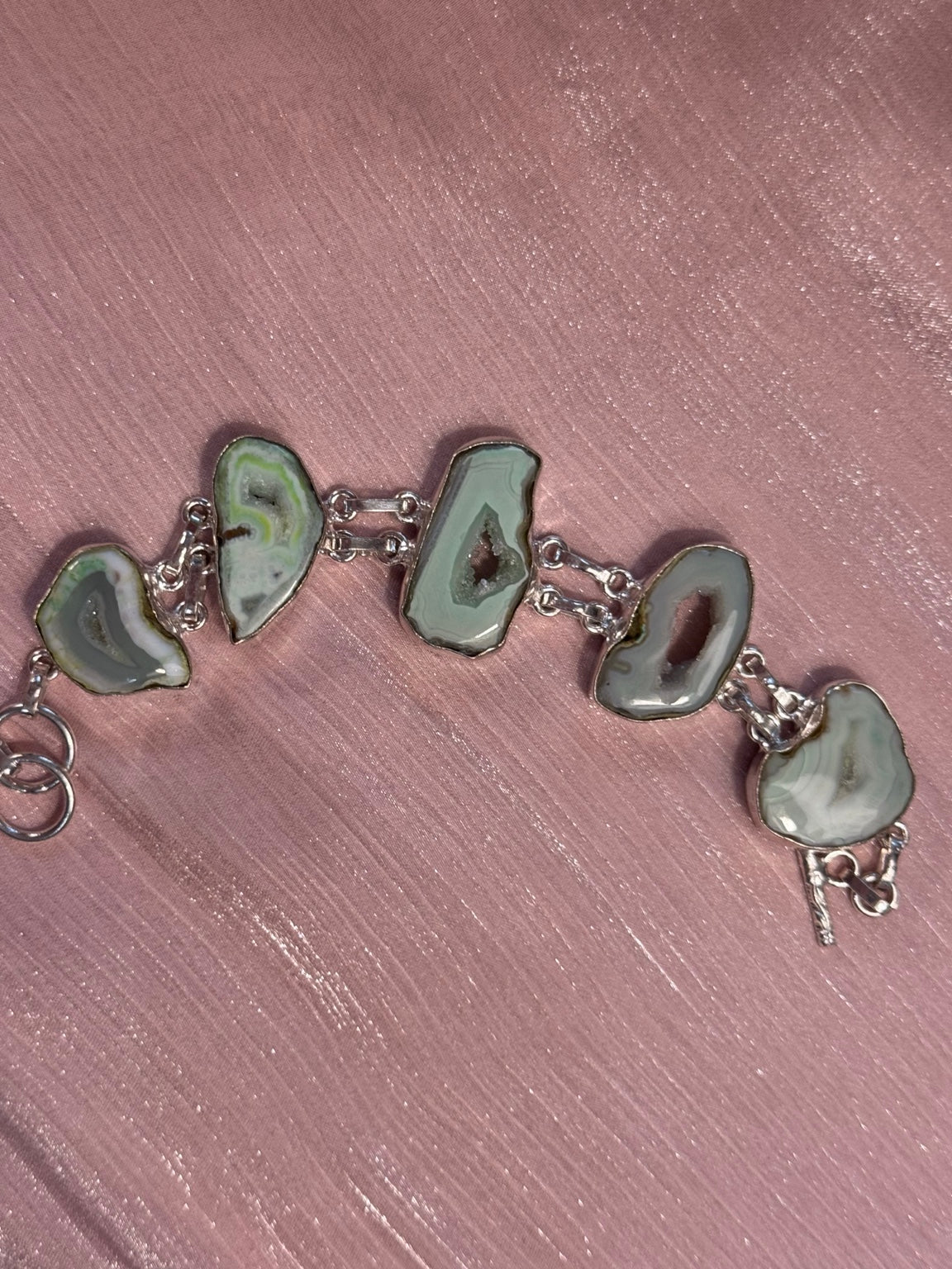 Natural Druzy Stone Bracelet | Sage Green Geode Style Statement Bracelet | Boho Jewelry