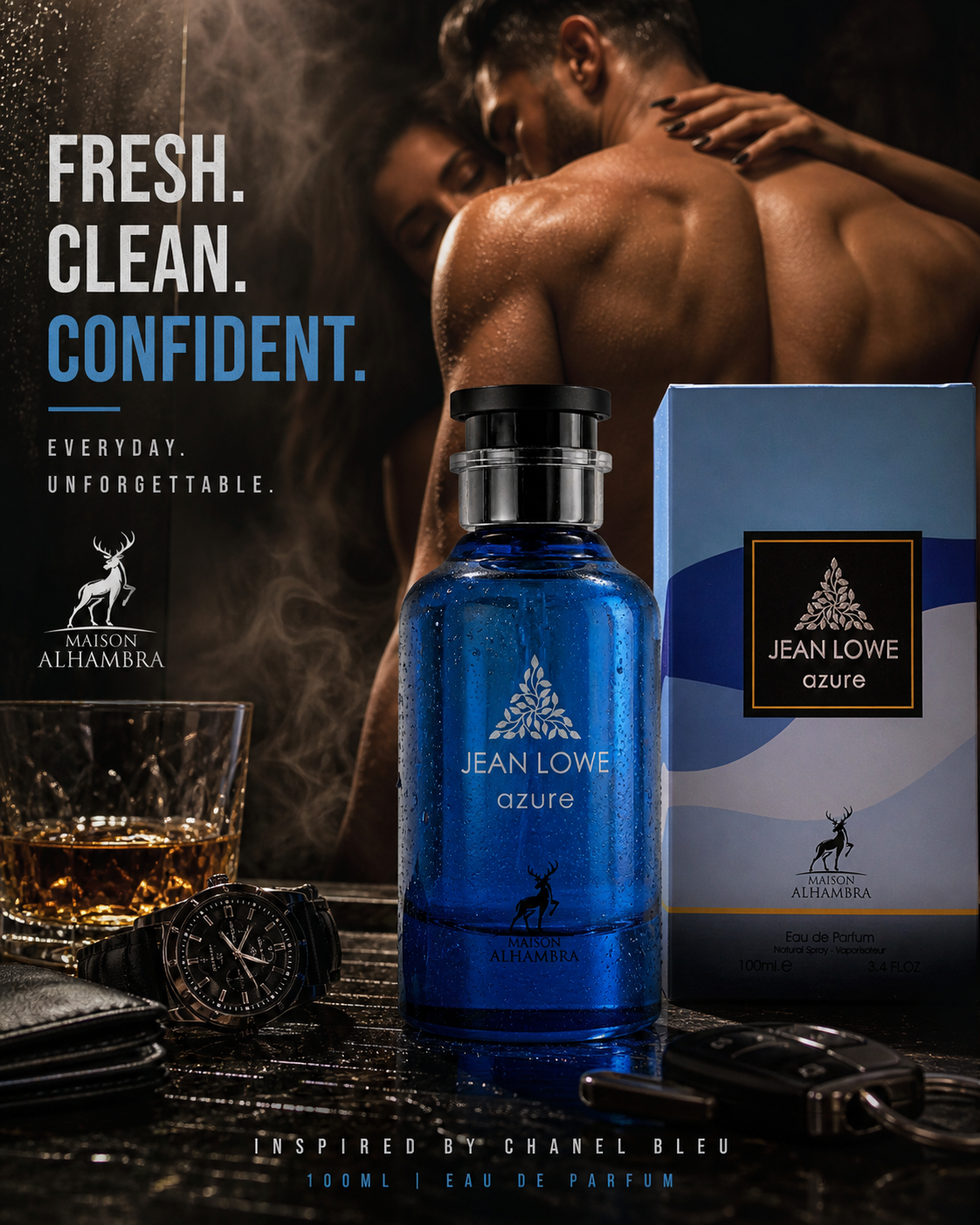 Jean Lowe Azure Eau de Parfum 100ml – Fresh Clean Masculine Men’s Cologne