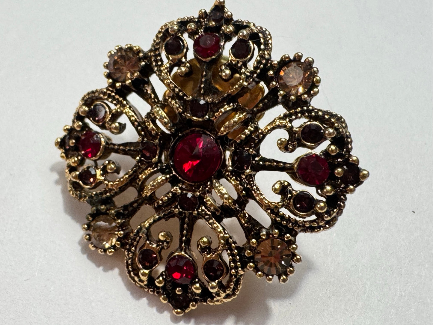 Vintage Style Ruby Red & Champagne Rhinestone Earrings