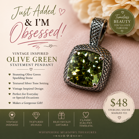 Vintage Inspired Olive Green Statement Pendant 💚