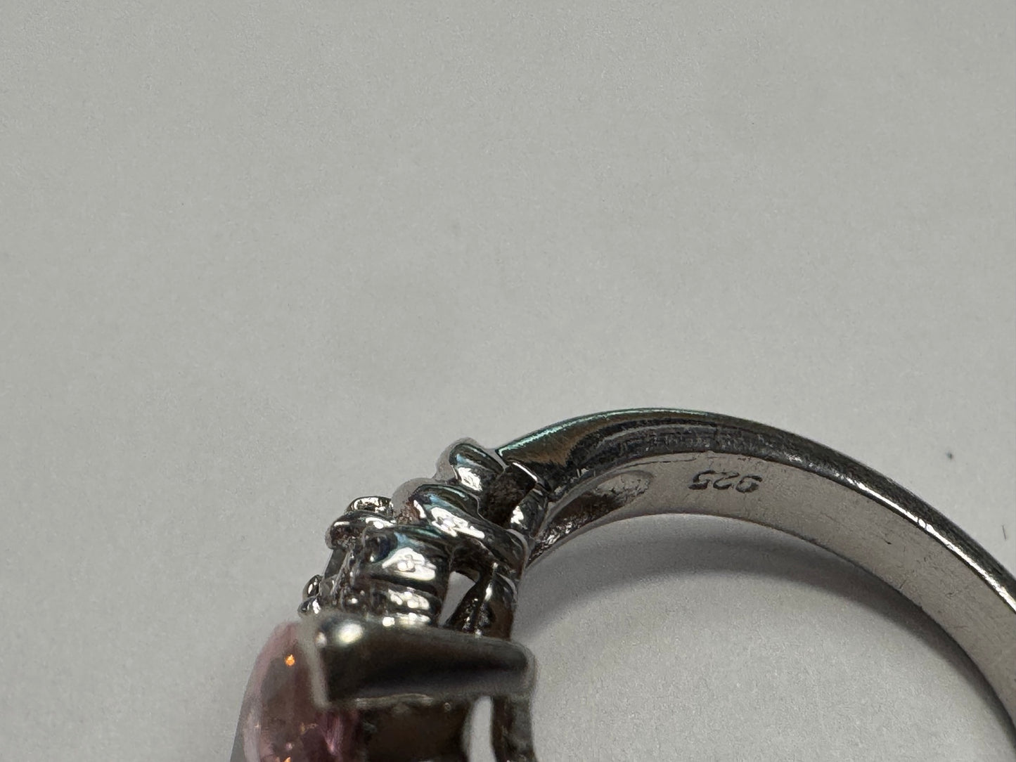 Sterling Silver 925 Pink Marquise Cut Statement Ring with Clear Accent Stones