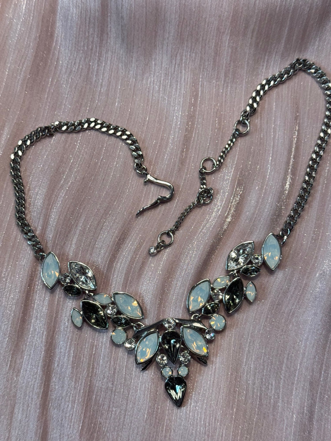Givenchy Smoky Crystal Statement Necklace – Opalescent Designer Bib Necklace