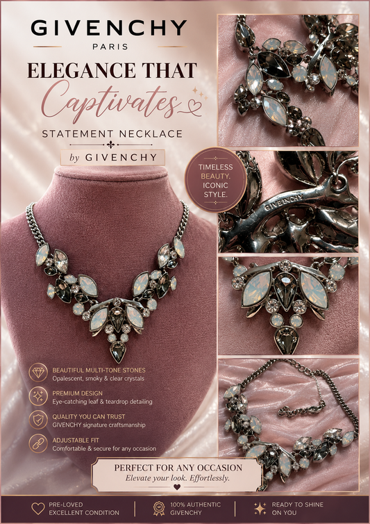 Givenchy Smoky Crystal Statement Necklace – Opalescent Designer Bib Necklace
