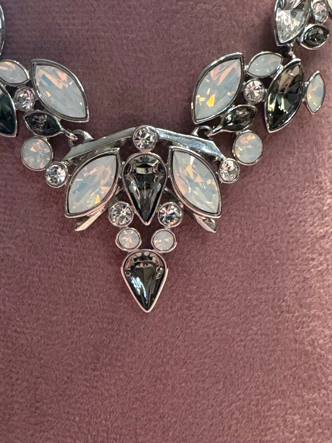 Givenchy Smoky Crystal Statement Necklace – Opalescent Designer Bib Necklace