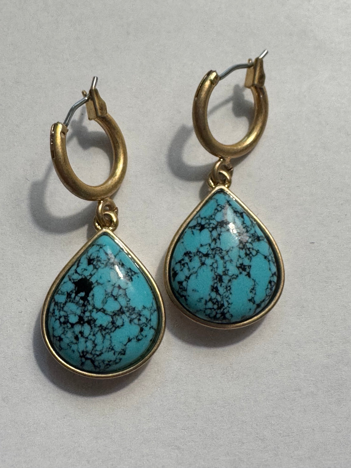Turquoise Teardrop Drop Earrings Gold Tone Hoop Dangle Earrings