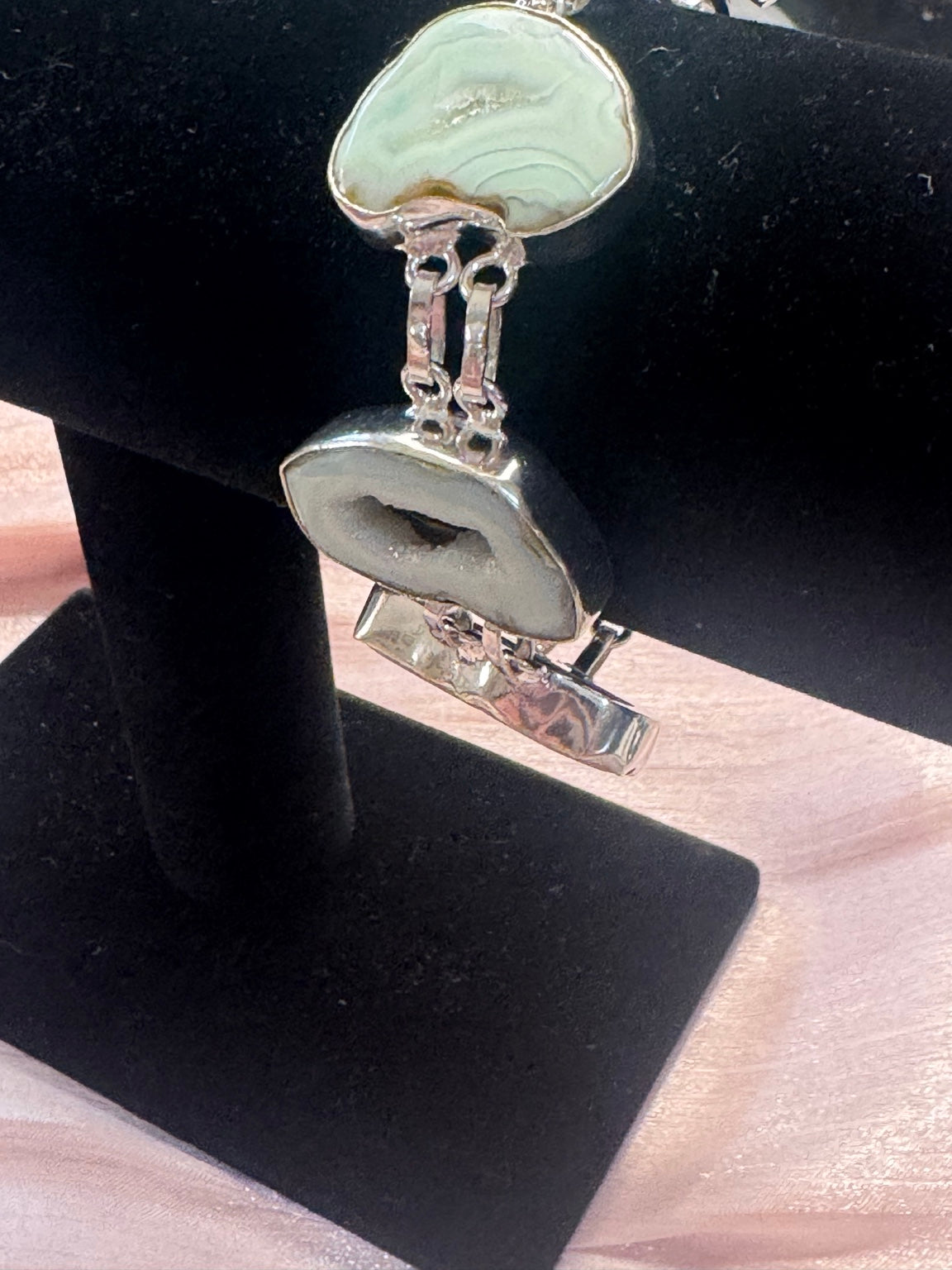 Natural Druzy Stone Bracelet | Sage Green Geode Style Statement Bracelet | Boho Jewelry