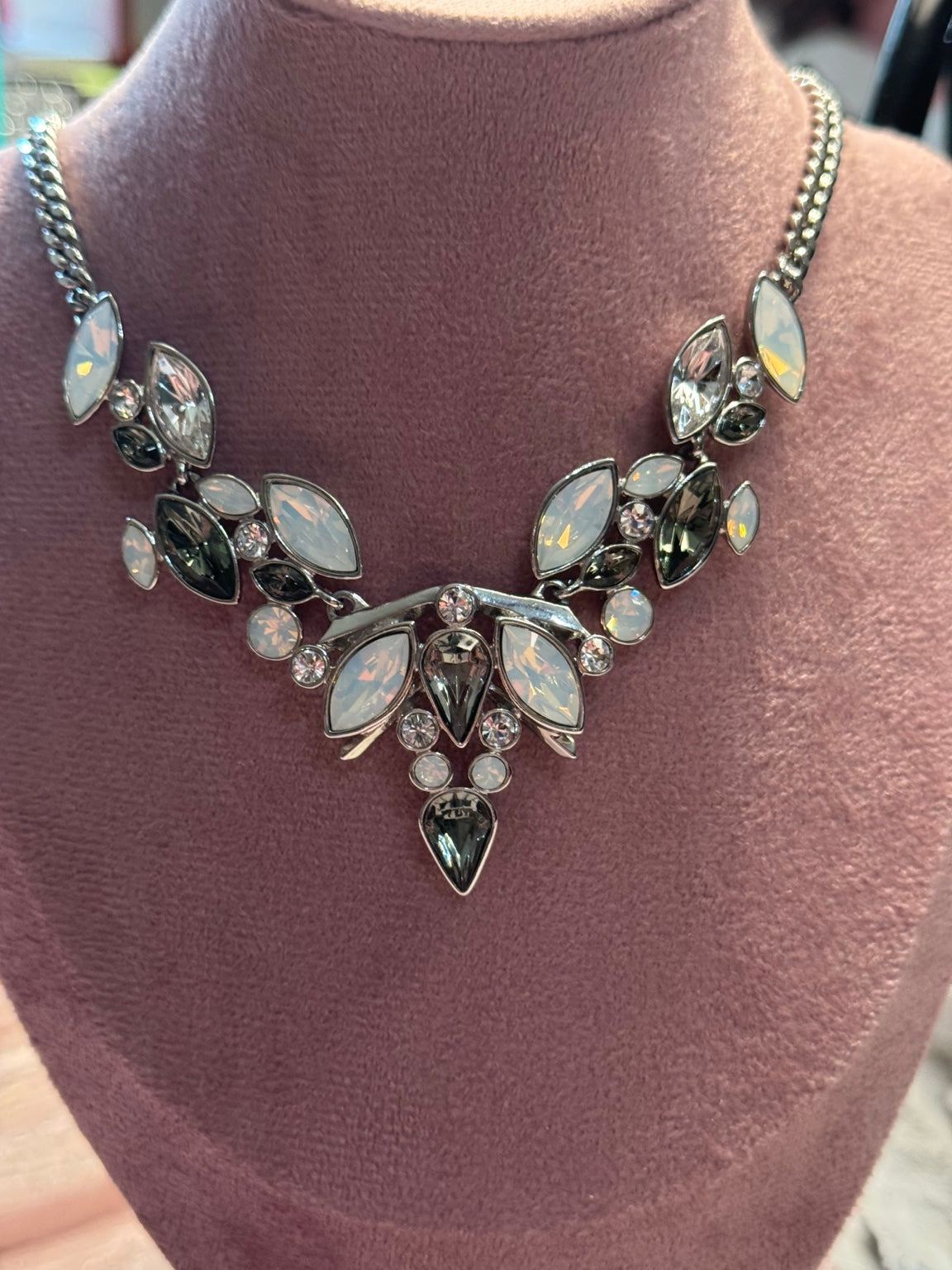 Givenchy Smoky Crystal Statement Necklace – Opalescent Designer Bib Necklace
