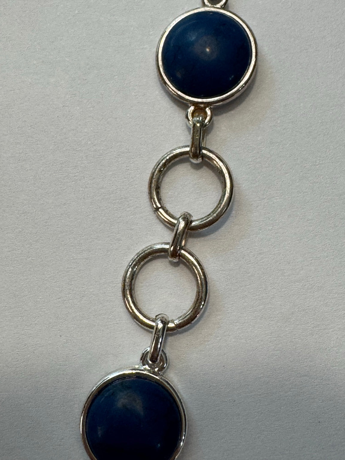 Vintage Silver Tone Link Necklace with Navy Blue Cabochon Stones