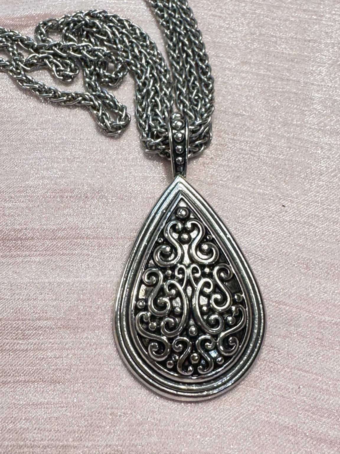 Lia Sophia Silver Tone Teardrop Pendant Necklace | Elegant Statement Chain