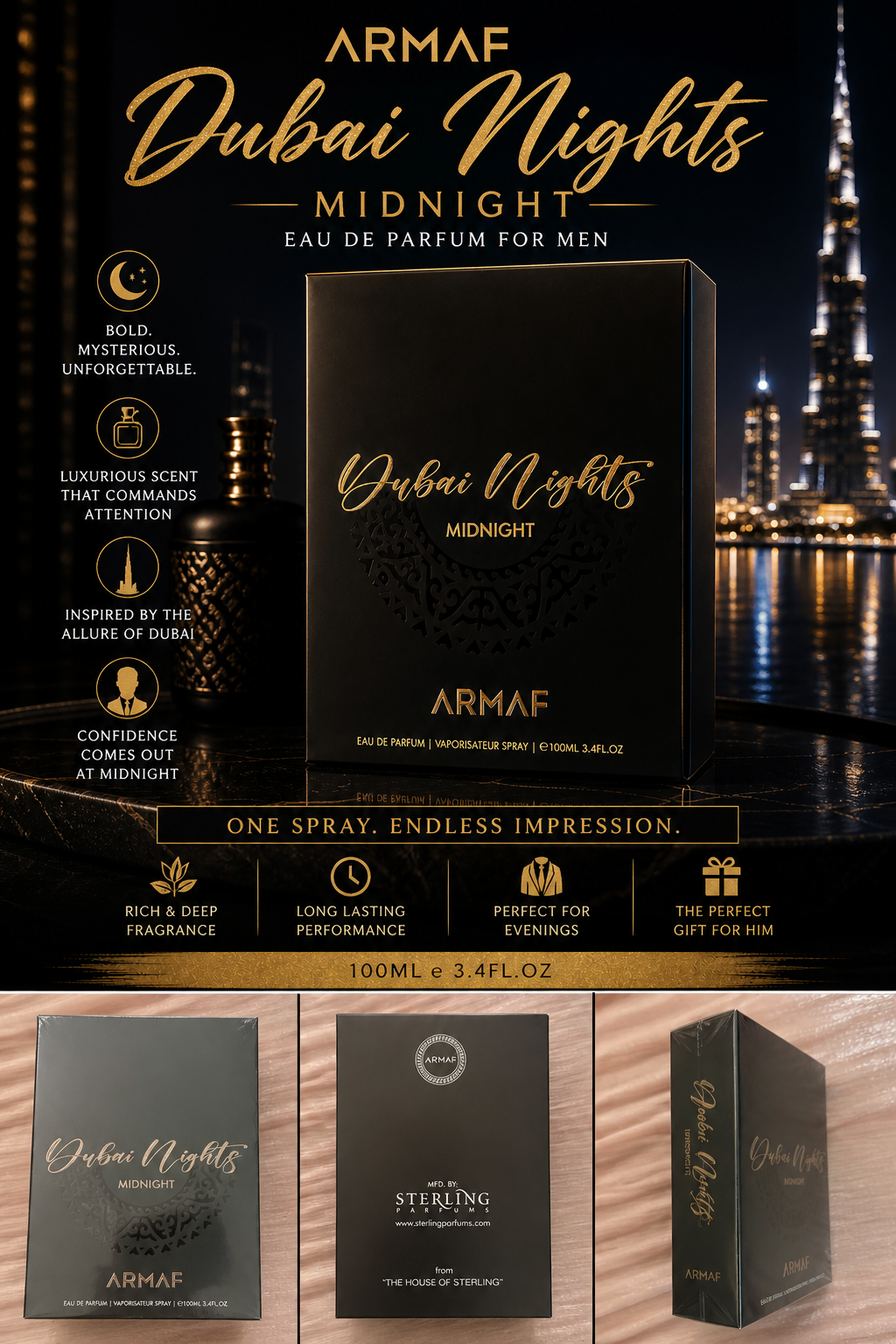 Armaf Dubai Nights Midnight Eau de Parfum 100ml – Men’s Luxury Cologne – New Sealed