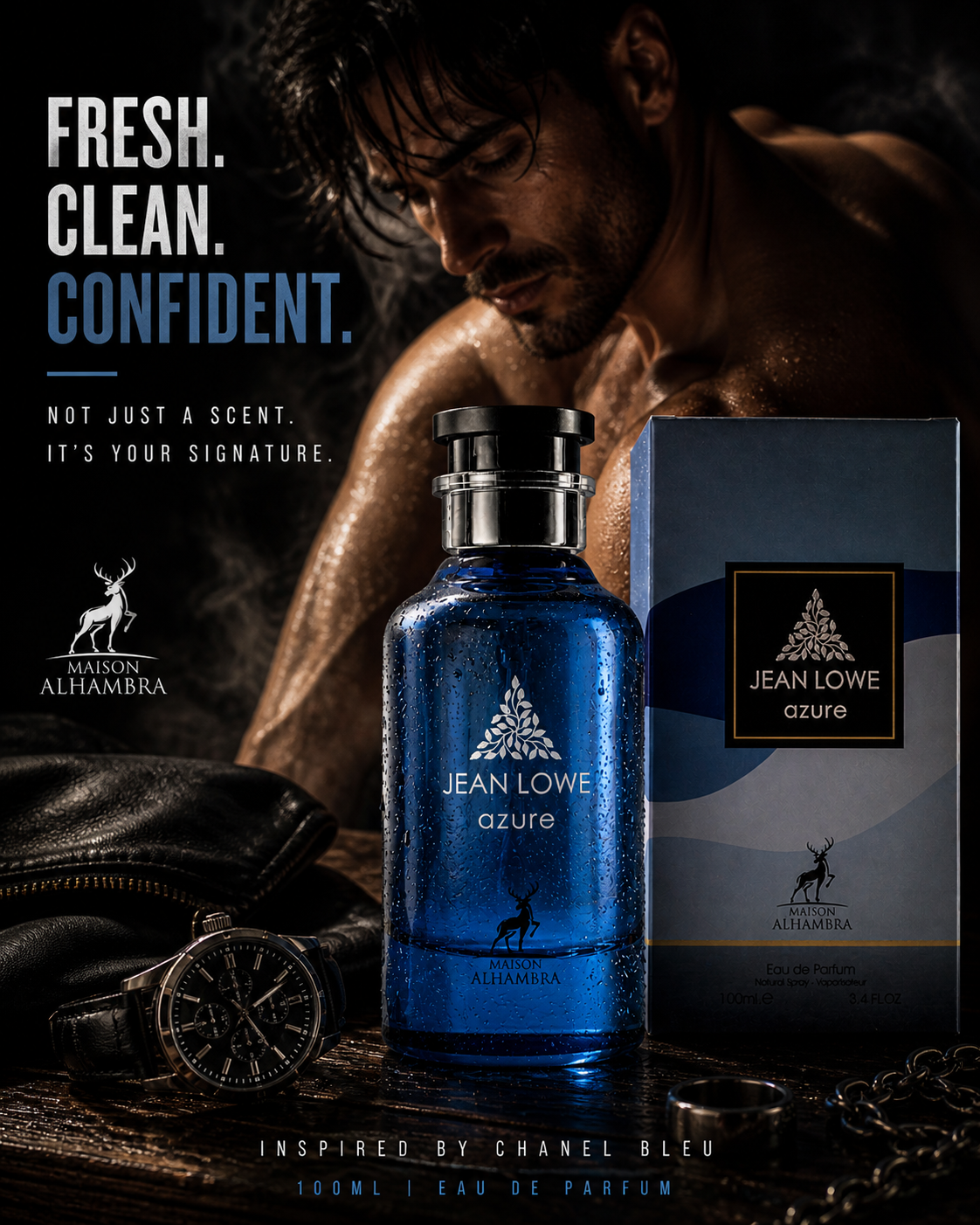 Jean Lowe Azure Eau de Parfum 100ml – Fresh Clean Masculine Men’s Cologne